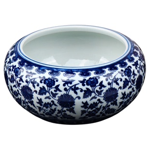 景德镇陶瓷洗笔缸洗毛笔缸笔洗缸青花瓷书法专用国画洗笔筒大号墨碟三件套洗笔墨池青花水盂墨碗墨缸用品笔缸