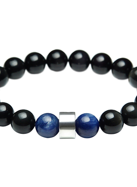 手工逸述黑曜石925银情侣手串