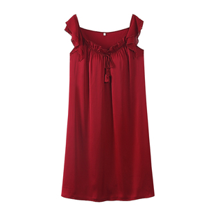 芬腾可安睡裙夏季女款冰丝凉感吊带红色本命年高级感家居服连衣裙