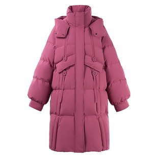 秋水伊人休闲学院风羽绒服2025年冬装新款女装中长款连帽宽松外套