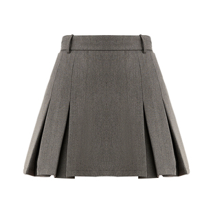 DPLAY2025年冬季新款灰色半身裙百褶半裙短裙气质优雅短款裙子