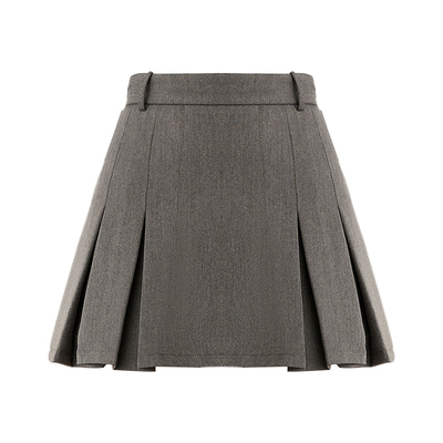 DPLAY2025年冬季新款灰色半身裙百褶半裙短裙气质优雅短款裙子