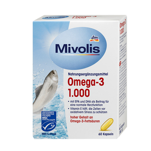 dm德国深海鱼油omega-3含DHA补护发成人用脑美容护眼软胶囊60粒dm