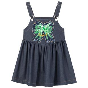 KEIKO 亮片贴布蝴蝶结饰吊带牛仔裙夏季轻薄减龄小个子背带连衣裙