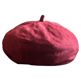质感日系复古百搭鹿皮绒贝雷帽女秋冬小头围纯色画家帽八角蓓蕾帽