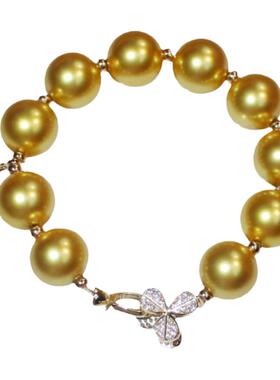 挚彩珠宝天然海水浓金色手工珍珠手链澳白大颗粒纯银正圆珍珠手串