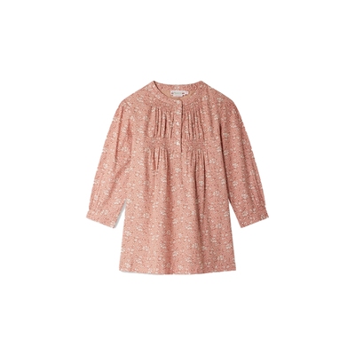 【新品】2025秋季女大童碎花缩褶长袖连身裙Bonpoint童装