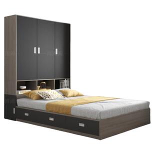 实木多层板榻榻米床衣柜一体带书桌小户型卧室家用套装组合储物床