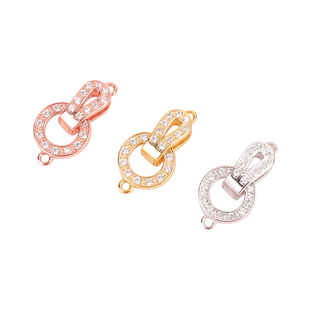 s925纯银珍珠项链扣头DIY手链手串镶钻连接扣子接头收尾卡扣配件