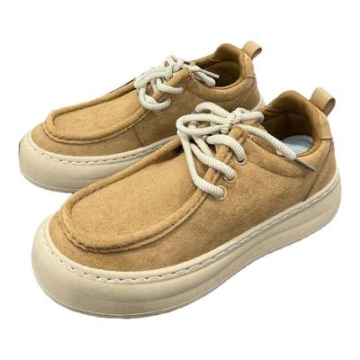 休闲软底轻便百搭翻毛皮厚底板鞋