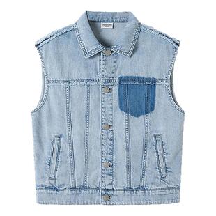 巴拉巴拉男童牛仔马甲中大童无袖上衣2025夏装新款童装翻领百搭潮