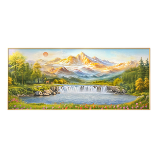 聚宝盆山水画客厅沙发背景墙装饰画轻奢高级感挂画东墙聚财壁画