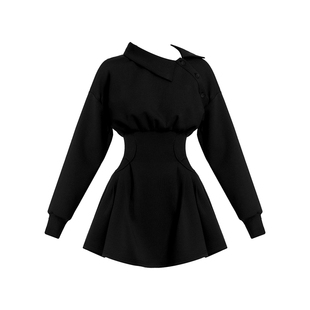 VOCK 冬日私藏 辣妹巨显瘦蓬蓬裙露肩长袖收腰卫衣裙小个子连衣裙