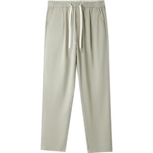 HLA/海澜之家抽绳系带休闲裤春夏宽松锥形九分仿铜氨纯色裤男