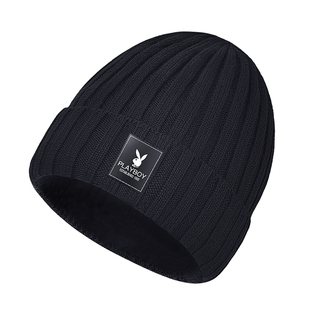 花花公子针织帽子男冬季加绒加厚保暖棉帽女潮防风护耳冬天毛线帽