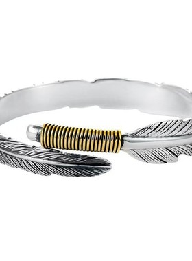 复古做旧羽毛手镯开口简约