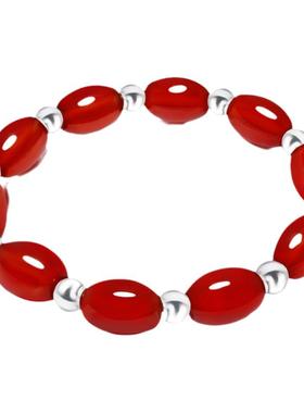 红色天然玛瑙米珠配女男刻字手链
