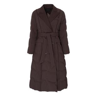 莱芙·艾迪儿西装式翻领极简干练收腰系带显瘦长款羽绒服保暖外套