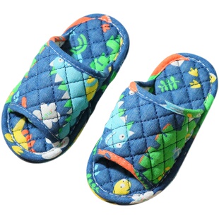 卡通棉麻亚麻儿童家居室内布底拖鞋地板无声防滑静音小孩男女夏季