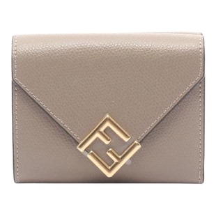 日本中古二奢Fendi芬迪女S级99新wallet钱包牛皮短钱包浅褐色
