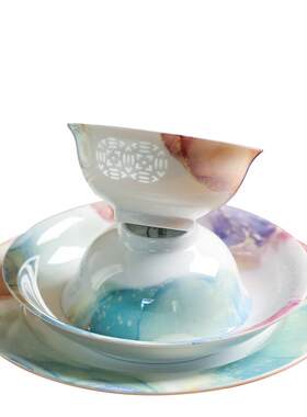 古镇陶瓷高温玲珑碗盘餐具套装