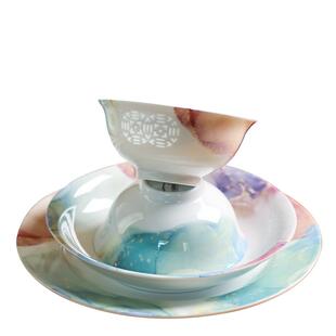 古镇陶瓷 景德镇高温玲珑瓷器餐具套装礼盒 碗碟套装 流光溢彩