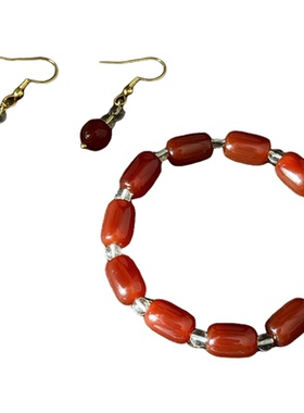 红玛瑙水晶串珠手串&耳环套装