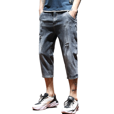 八分裤破洞夏季弹力牛仔短裤男潮