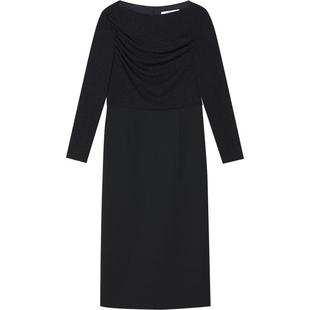 LK BENNETT黑色正装连衣裙冬新款收褶设计修身收腰显瘦礼服