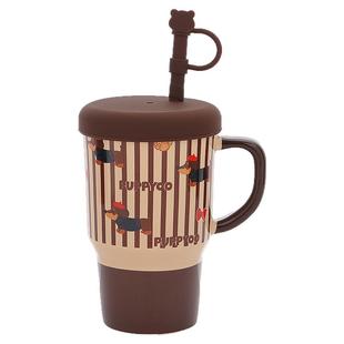 好看的马克杯带盖吸管杯陶瓷水杯大容量咖啡杯办公室随手杯子女生