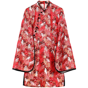 扶郎2024原创风格设计女装 复古和服人像提花 定制小众旗袍唐装裙