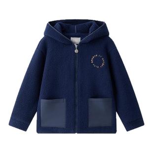 bonbon et bonbon儿童藏青色学院风舒适摇粒绒连帽外套秋冬新品