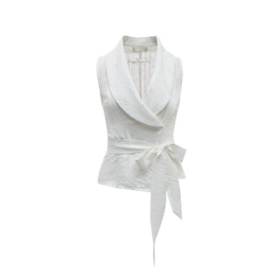 4muggle原创老钱白色翻领绑带衬衫可调节性感马甲减龄港风背心女