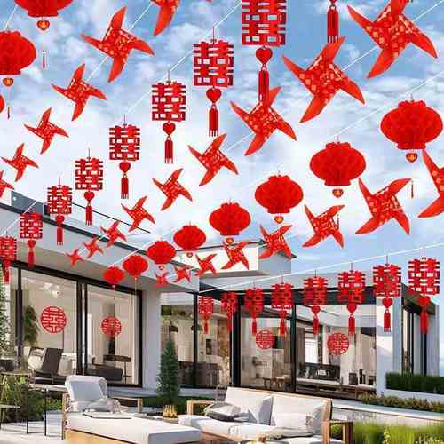 结婚院子装饰农村庭院婚礼挂饰大全婚外景风车房布置用品婚庆灯笼