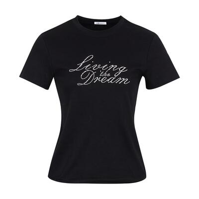 黑色短袖T恤字母烫珠印花设计