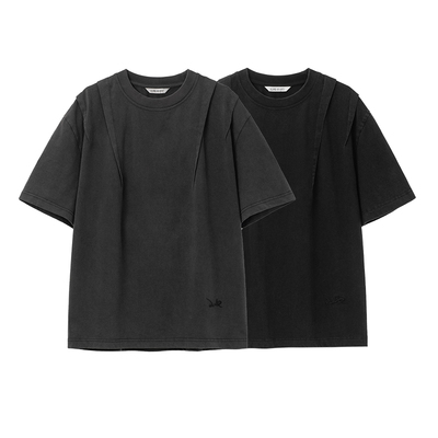 芸蚁 立体肩甲结构水洗做旧夏季圆领短袖T恤男 高密双纱cleanfit