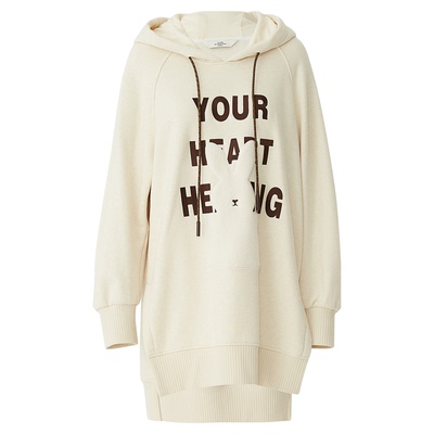 【会员价735元】AUM噢姆冬季白色字母印花上衣休闲连帽中长款卫衣