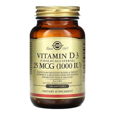 Solgar维生素D3软胶囊液体形态维护骨骼牙齿健康易吞服免疫力帮助