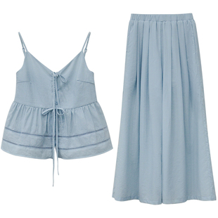 一三良品小个子 仙仙的度假套装～甜美系带吊带上衣松紧腰休闲裤
