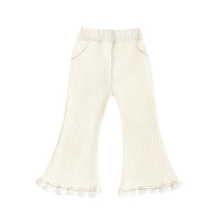 女童一体绒喇叭裤白搭女孩雪尼尔长裤秋冬加绒花边保暖时尚黑裤子