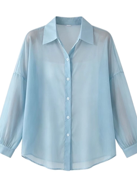 Transparent long sleeved shirt loose top透明长袖衬衫宽松上衣
