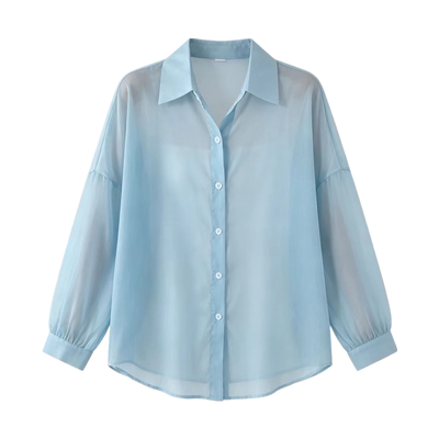 Transparent long sleeved shirt loose top透明长袖衬衫宽松上衣