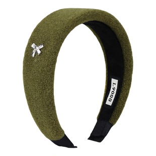 L9000/复古绿色显白毛绒发箍女小香风加厚宽边发卡轻奢蝴蝶结头饰