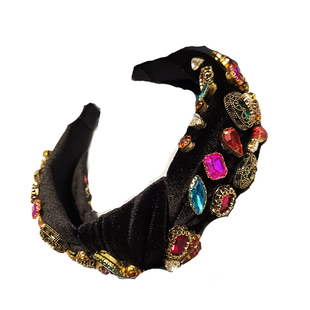 巴洛克发饰打结黑色丝绒水钻发箍女压发头箍彩色水晶发卡宽边F211