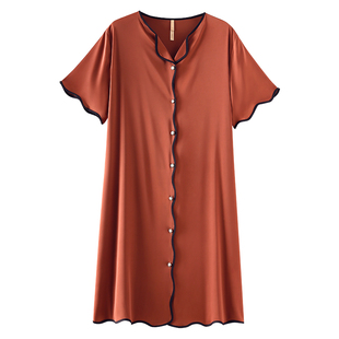 家乐芬睡衣女士睡裙夏季夏天丝绸冰丝短袖长款仿真丝衬衫开衫大码