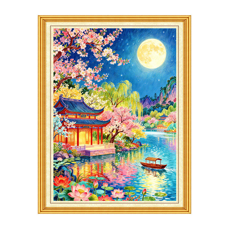 贵族春天新中式春江花月夜山水风十字绣套件