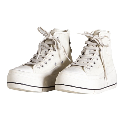 R13春夏高帮厚底系带纯色帆布鞋