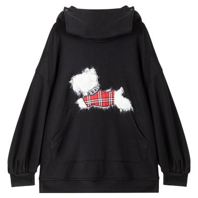 KEIKO萌趣小狗绣花黑色连帽卫衣