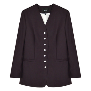 因由 高级感西服外套女極简轻生活羊毛无领西装半身裙时尚套装女