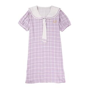 tutuanna家居服睡衣 女 JK学院风满印格子短袖连衣裙（含领带）